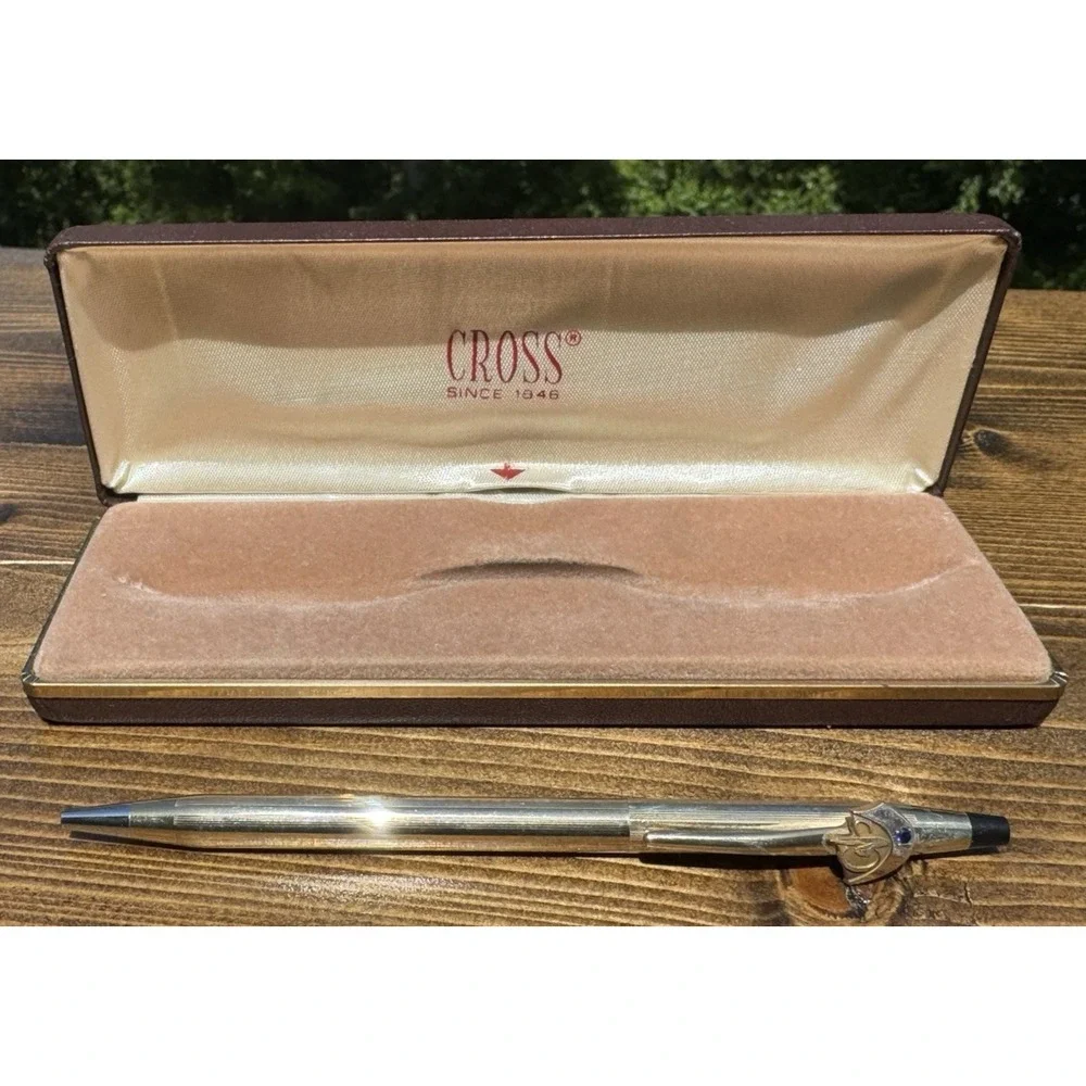 Vintage Cross‎ 10K Gold Filled Ballpoint Pen Blue Jewel Figural Clip W Box